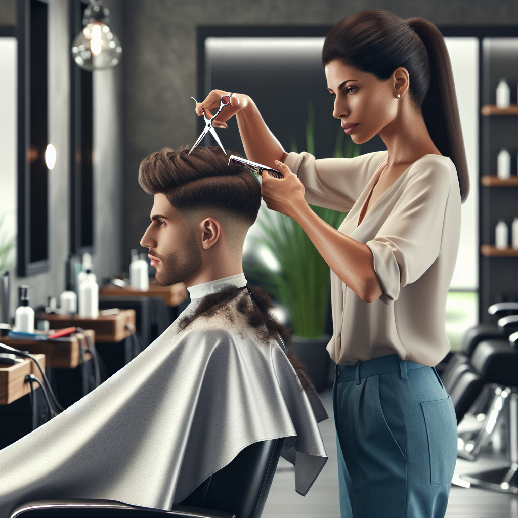 Realistic stock image of stylist cutting hair