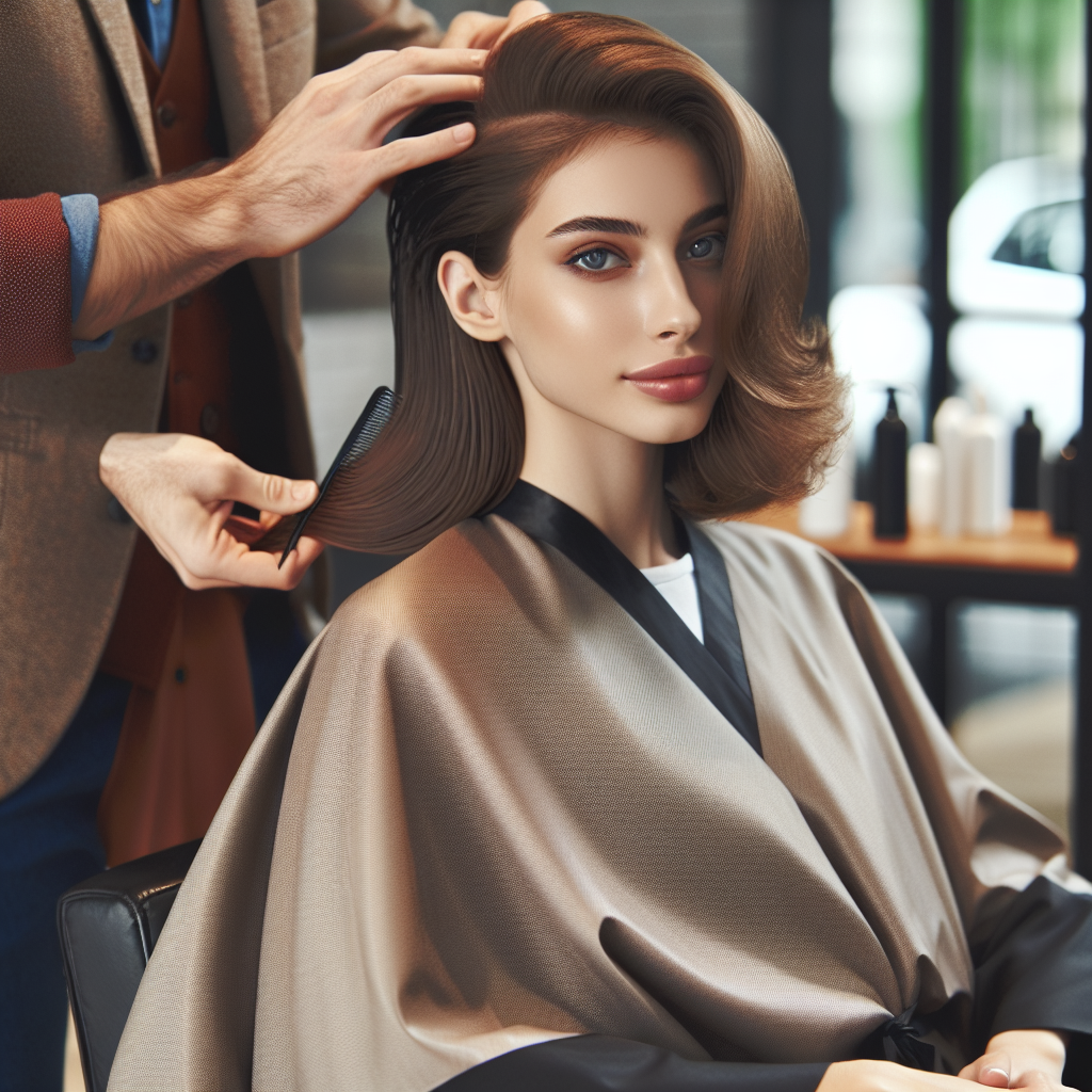 Caucasian woman receiving a modern haircut in salon